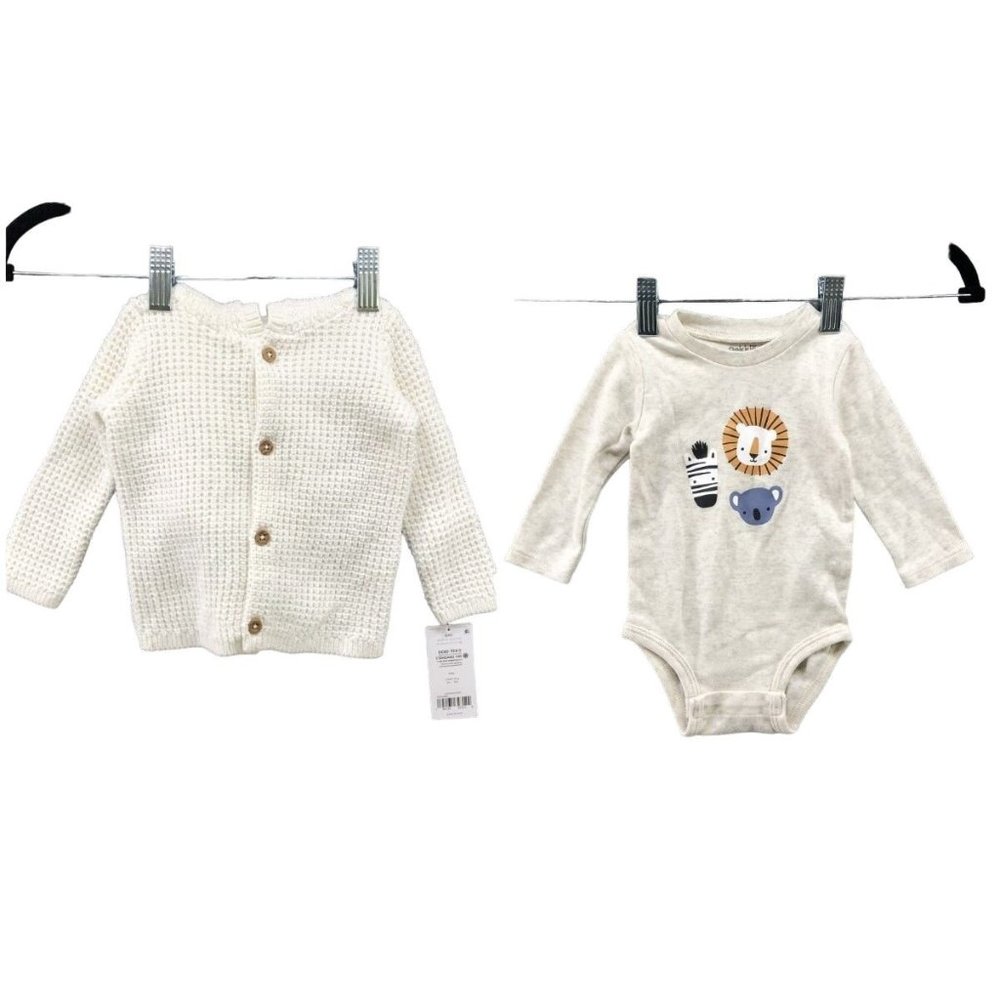 NWT Carter's Baby 6M Waffle Knit Hooded Ivory Cardigan Pekkle‎ One Piece BUNDLE